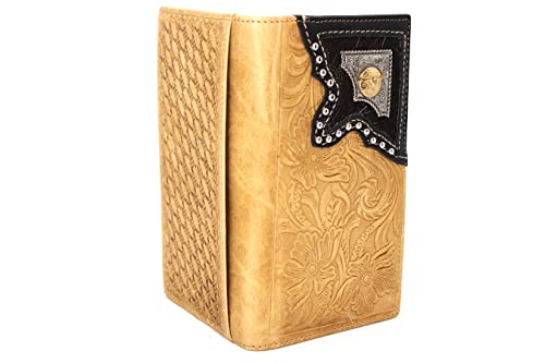 West Star Men Western Wallet Long Bifold Checkbook Style With Cow Hair Genuine Leather 202A Longhorn Tan Brown2