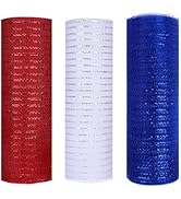 JStnana 3 Rolls Red White and Blue Mesh Ribbon for 4th of July Wreath Crafts,10 Inch x 30FT Metal...