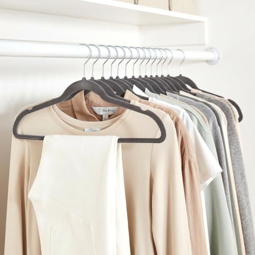 Image of Ginoya brothers Velvet Hangers,Non Slip Notched with Rose Gold Hook Coat /Suit Hangers,Space Saving 360 Degree Swivel Hook Clothes Hangers Wardrobe Hanger. (Grey, 50)
