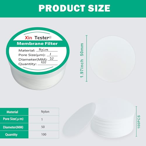 Image of Xin Tester 100 Pieces Nylon Disc Membrane Filters, 50 mm Diameter, 1m Pore Size
