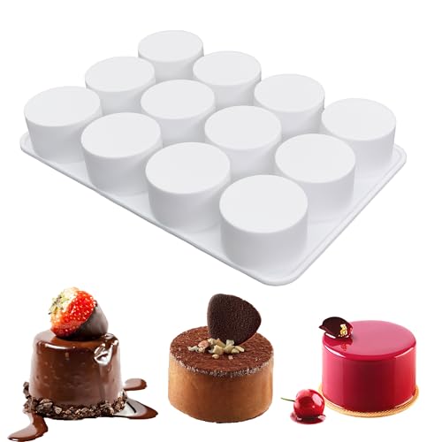 SEABABOO Stampo Cilindrico In Silicone Stampi Per Cioccolatini In Silicone Cilindrico Per Cioccolato Bomba Da Bagno Cheesecake Muffin Biscotti (12 cavità 4.5cm)