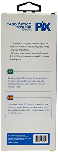 PIX Cabo Ótico Toslink Conector Alumínio, Preto, 2 m