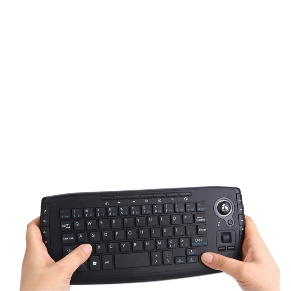 Kabellose ergonomische Tastatur mit 15 Multimedia-Funktionen und Trackball, kompatibel mit 2,4-G-Geräten