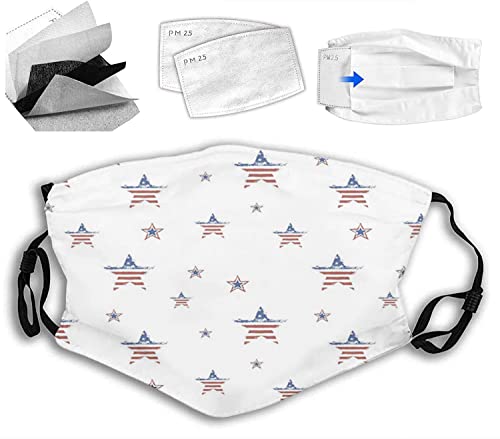 VeJerKK 4th of July Fashion Face Mask With Filter Pocket,American Flag Motifs Independence Day,Washable Face Bandanas Balaclava Reusable Fabric Mask For Men Women,Navy Blue White