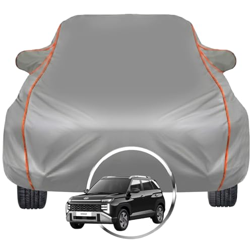 Image of Pivalo Car Cover for Hyundai Venue - Fits All Model & Year | 100% Waterproof All-Weather UV & Paint Protection | Premium 3-Layer Fabric | Triple Stitched with Reflective Piping (Grey)
