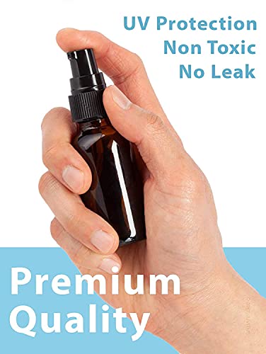 JUVITUS 2 oz / 60 ml Amber Glass Boston Round Bottle with Black Treatment Pump (12 Pack) Refillable Empty Storage Containers4