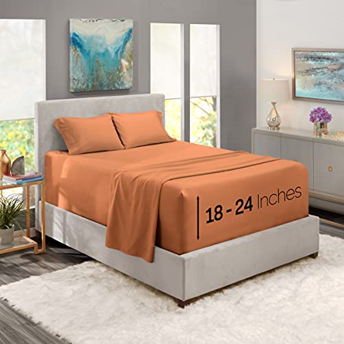 Image of Nestl King Bed Sheet Set - Rust - 4-Piece Extra Deep Pocket | Instantly Soft, Night-One Ready (No Wash Required). Fits Extra Deep Pockets up to 24 Inches, 360-Degree Elastic Grip