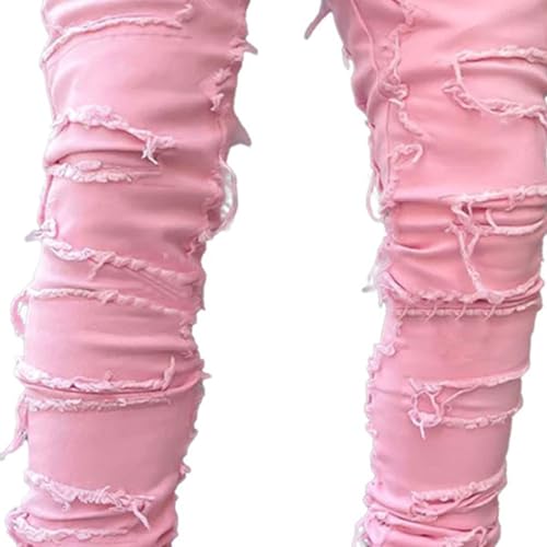DGHM-JLMY Men's Slim Fit Stretch Stacked Jeans Straight Leg Skinny Denim Pants Distressed Frayed Hip Hop Jeans Trouser4