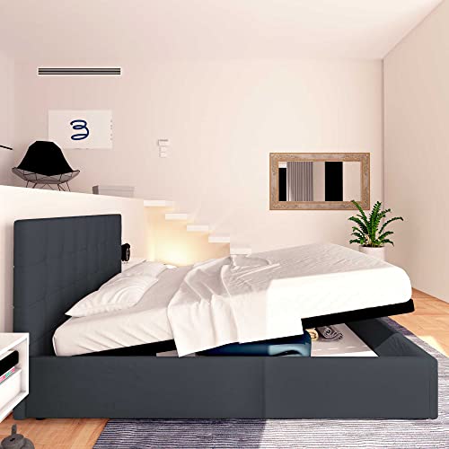 Baldiflex Einzelbett mit Aufbewahrungsbox Dublin aus Kunstleder, Lattenrost für Einzelbetten 160 x 200 cm, elegantes Kopfteil, dunkelgrau – Bild 5