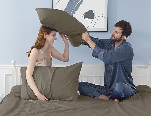 Pillow Cases, King Size Cotton Percale Weave Pillowcases, Pre-Shrunk Breathable and Hypoallergenic Pillowcases, Set of 2 (2 Piece King 20 Inch x 40 Inch, Taupe Gray)