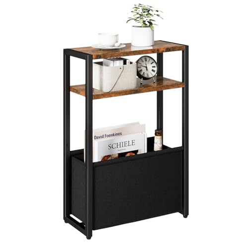 IBUYKE Mesa Auxiliar De 3 Niveles para Espacios Pequeños, con Cesta de disposición Oxford, Mesita De Noche, Mesas Auxiliares para Sofás para Sala De Estar,Dormitorio, Marrón TMZ009H