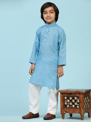 Image of Pro-Ethic Style Developer Boys Silk Floral Kurta Pajama Ethnic Wear Set | Cotton Kurta Pajam