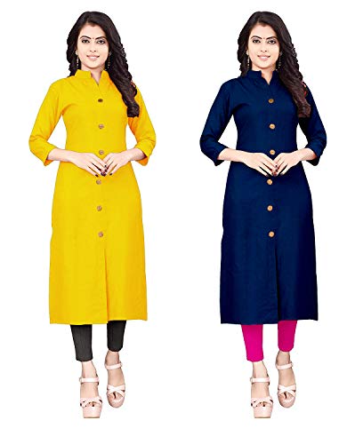 Image of NATEK Women's Cotton Straight Plain Kurtis Combo Pack of 2