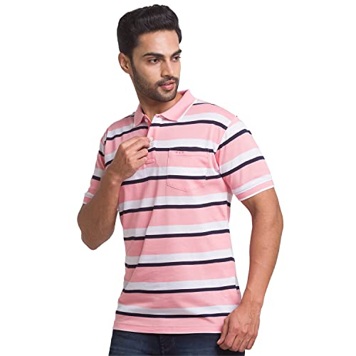 Image of COLOR PLUS Men's Striped Tailored Fit T-Shirt (CMKT14604-R4 Medium Red