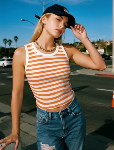 Womens Tank Top Striped Sleeveless Cami Tops - Ribbed Knit Slim Fit Summer Casual Shirts Crew Neck Basic Tops4