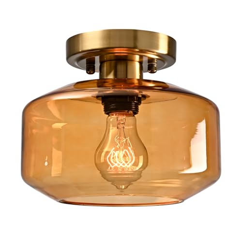 JEENKAE Mid Century Modern Ceiling Light Amber Glass Vintage Mount