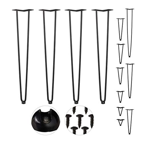 Relaxdays Pack 4 Patas Horquilla para Mesas, Muebles, Hairpin Legs, Metálicas, Acero y Goma, Alto, Negro, 71 cm-2 Barras