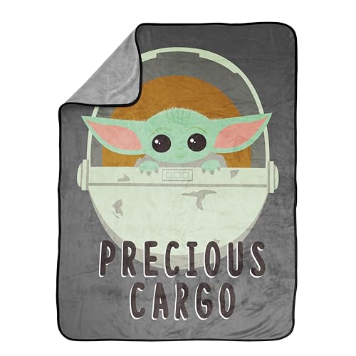 Image of Jay Franco Plush Throw Blanket - 46 inch x 60 inch Inches Kids Hero Soft & Cozy Fleece Throw for Bedroom & Couch Decor, Official Licensed Product, Gray - Star Wars Mandalorian