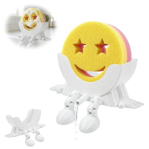AUREHEN Cute Hanging Sponge Holder with Drainage & Legs, 3D Printed Funny Sink Stand for Round Sponges, Aesthetic Kitchen Sink Edge Organizer, Countertop Decor, Quick-Drying Storage Cleaning Gadget