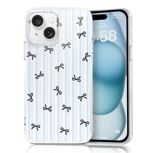 Coque iPhone 15 fine polycarbonate anti rayures à motif nœud bleu