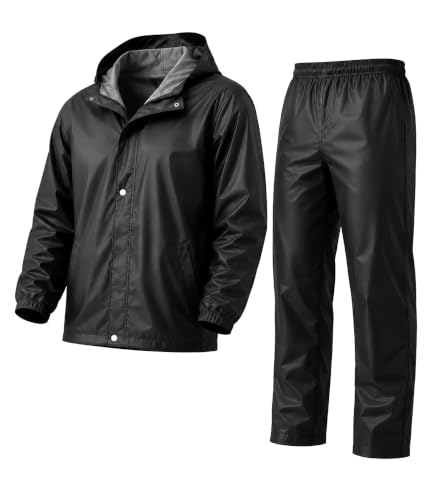 Image of Mens Raincoat Suit with Pant Set Eluxia Series | Waterproof Lightweight Breathable Rain Wear | Elastic Cuff & Waterproof Zipper Raincoat for men waterproof