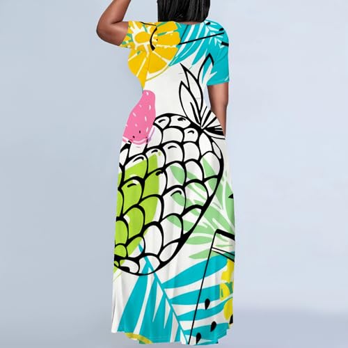 Image of SUZONANA Plus Size Maxi Dresses for Curvy Women T-Shirt Dresses Summer Sun Dresses Long Oversized Resort Wear Neon Cruise Outfits, 6X-Large, Fruit