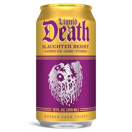 image for Liquid Death, Slaughter Berry Iced Tea, 12-Pack (12 oz Cans), Raspberr