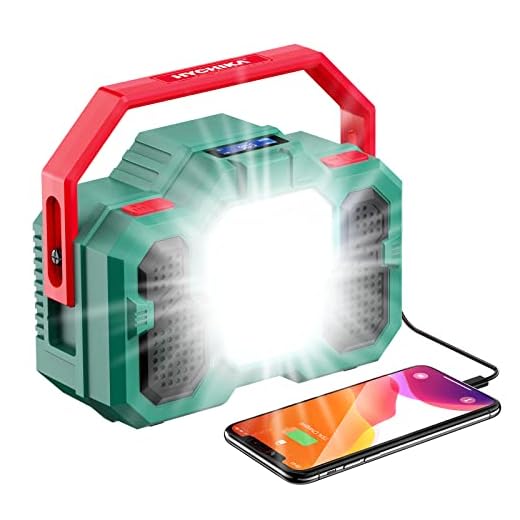 Radio Portátil, HYCHIKA Radio Multifuncional Al Aire Libre con 8000mAh Power Bank/Foco LED 15W / Altavoz Bluetooth 5.0 / Auto FM, Radio de Emergencia para Fiesta, Camping, Pesca, Fácil de Transporte