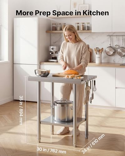 Image of VEVOR Stainless Steel Work Table, 24x30 Inch Food Prep Table with Backsplash, Commercial Kitchen Workstation with Adjustable Undershelf, Metal Heavy Duty Utility Worktable, for Restaurant Home Outdoor