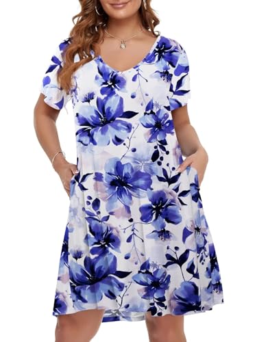 Image of BELAROI Women Casual Summer Dresses Loose Tshirt Beach Sundress V Neck Plus Size Swing Tunic Pockets