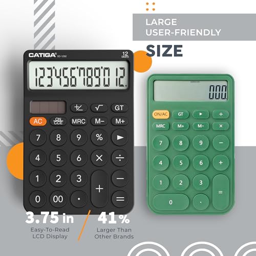 image for CATIGA 12 Digit Desktop Calculator with Large LCD Display, 4 Funtions 