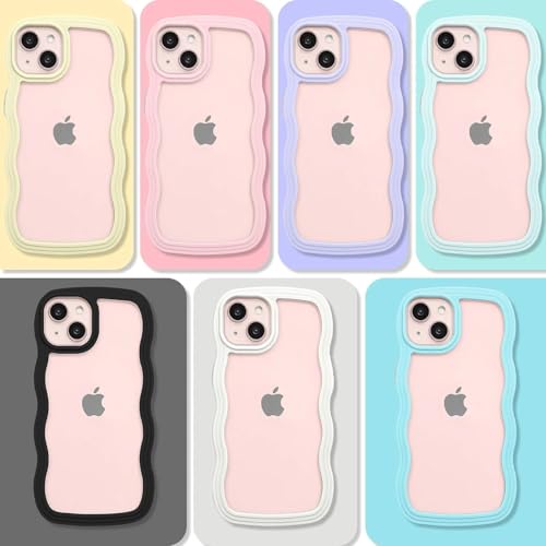 Image of GoldKart iPhone 13 /14 Case Wavy Edge Clear Back Design, Anti-Slip Grip Cute Wave Curly Frame Shape Shockproof Soft TPU & Hard PC Bumper Protective Phone Case Cover for Women Girls - Light Blue