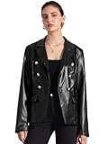Allegra K Women's Faux PU Leather Blazers Double Breasted Motorcycle Moto Biker Jackets Large Black