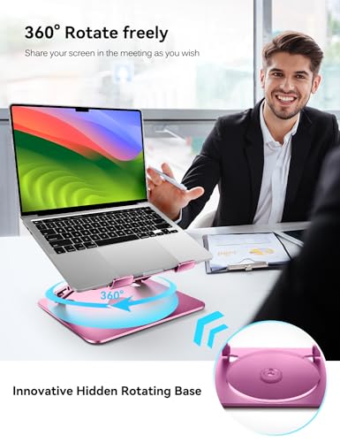 ivoler Adjustable Laptop Stand with 360° Rotating Base, Ergonomic Laptop Stand for Desk, Foldable & Portable Laptop Riser, Suitable for Collaborative Work, Fit MacBook Laptops up to 16 inches[Pink] - Thumbnail 2