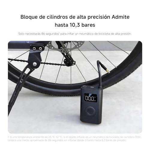 Miniatura 5 de Xiaomi Portable Electric Air Compressor 2 - Compresor de aire portátil (0.2 10.3 bar/3-150 psi, 6 modos, batería de 2000mAh, 14.4Wh, carga USB-C, pantalla LED), negro (Versión ES)