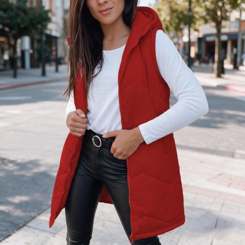 Long Puffer Vest Women Hood Zip Up Quilted Sleeveless Jacket Fall Winter - image 8