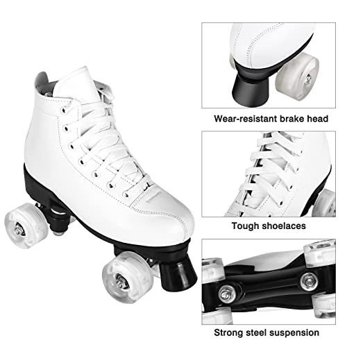 PERZCARE Roller Skates for Women,Double Row 4 Wheels Shiny Quad Men Skates,PU Leather High-top Roller Skates for Girls/Boys/Ladies/Unisex Indoor/Outdoor - Thumbnail 3