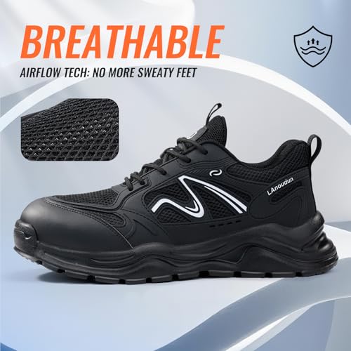 Image of Steel Toe Shoes for Men, Lightweight Safety Work Shoes, Breathable Puncture-Resistant Work Shoes for Warehouse, Factory and Light Construction