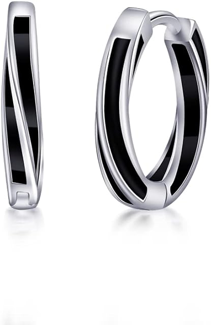 Immobird Hoop Earrings Black Twisted Small Hoop Earrings 925 Sterling Silver Hoop Earrings for Women Mens Girls 11mm