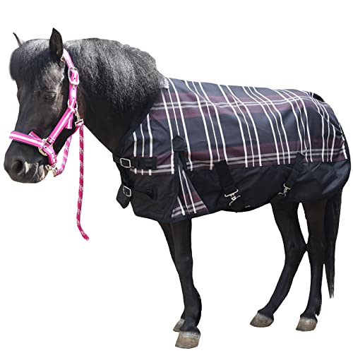 Gallopoff 600 Denier Ripstop Mini Horse Blanket - 0g Fill Lightweight Waterproof Breathable Miniature Pony/Donkey Turnout Rain Sheet Redplaid 48