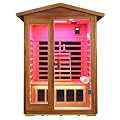 KUNSANA Outdoor Sauna 2 Person Infrared Sauna Far Infrared Saunas for Home 0?5 mg Low EMF Home Sauna Spa Mahogany Wood Sauna Room with Red Light Therapy, Bluetooth Speakers, Chromotherapy Lights