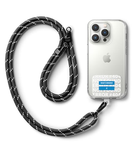 Image of Ringke Holder Link Strap with Graphic Design TPU Tag, Adjustable Crossbody Polyester Rope Lanyard Compatible with Universal Smartphone Case - Blue Label /Black & White