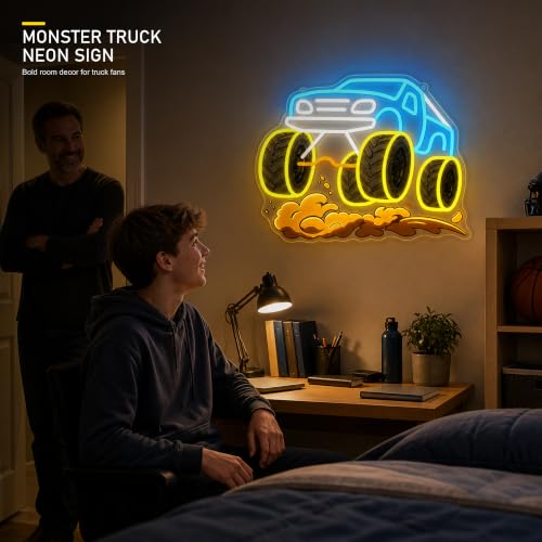 Image of CULOIS Monster Truck Neon Sign for Boys Room, Dimmable LED Car Neon Light