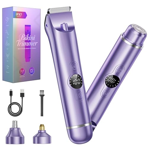 4 in 1 Bikini Trimmer for Women, Electric Razors for Women - Dual Head, Wet & Dry Use Pubic Body Hair Trimmer Electric Shavers, Rechargeable Womens Facial Razors for Legs, Nose, Armpits, Bikini Area by WEQOEE - Used condition - US$17.81