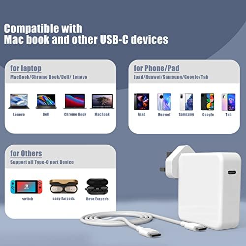 61W Mac book Charger-Fast charger Power adapter Plug-Compatible with Mac Book Pro Laptop Charger 12/13/14/15 2016 Late Mac Book Air 2018 Late USB-C to USB-C Charge Cable (7.2ft/2.2m)