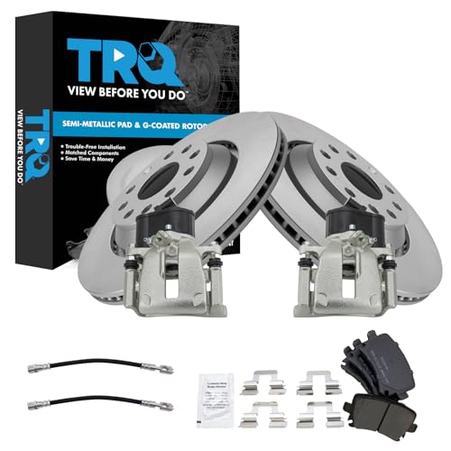 Image of TRQ Rear Brake Pad and Rotor Set Semi Metallic Coated Rotors Calipers Compatible with 2010-2016 Volkswagen CC