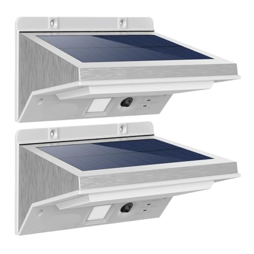 GOOPEEG Luces Solares Luz Exterior Luces solares for exteriores con sensor de movimiento y LED acero inoxidable Decoración de Patio(Warm White)