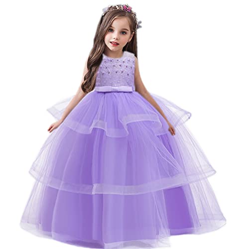 Robe longue en dentelle à perles pour fille pour demoiselle d'honneur de mariage