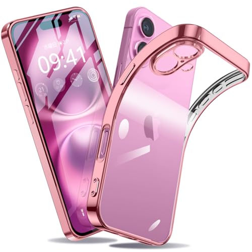 Ｍｏｎｔｕｅ iPhone 16 ケース クリア 耐衝撃 米軍MIL規格 可愛い 韓国 薄型 軽量 スマホケース アイフォン16 用 カバー ワイヤレス充電対応 (ピンクゴールド)