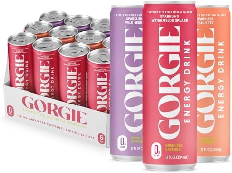 GORGIE Original Variety Sugar Free Energy Drink, Green Tea, 12 Pack